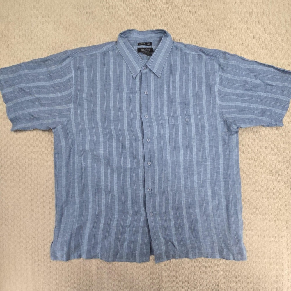 Bruno Shirt‎ Mens 3X Big Blue Striped Linen Short Sleeve Button Up Casual